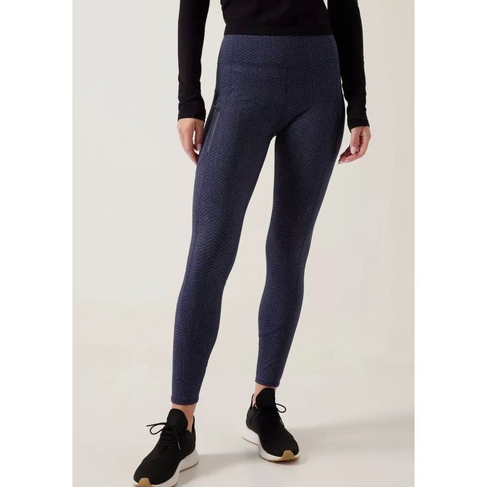 Athleta Navy Textured High-Rise Leggings with Side Zip